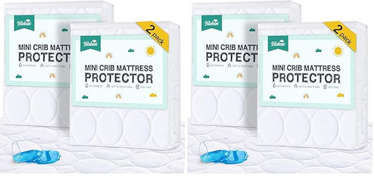 Mini Crib Mattress Protector Sheets Waterproof 4 Pack, Quilted Pack and Play Mattress Pad Cover Fits for Mini Crib/Playen/Pack and Play Mattress, White, 38"x24"