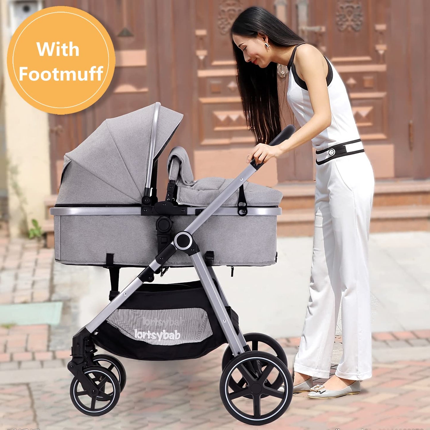 Lortsybab 2-in-1 Baby Stroller - Folding Infant Newborn Pram Stroller with Reversible Seat - Toddler Strollers for 0-36 Months Old Babies (Pink)