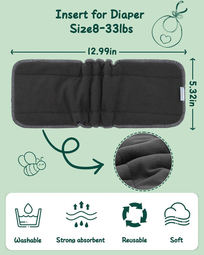 Babygoal Reusable Cloth Diaper Inserts Pack of 12, Absorbent & Breathable Liners, 3-Layer Microfiber Inserts for Cloth Diapers