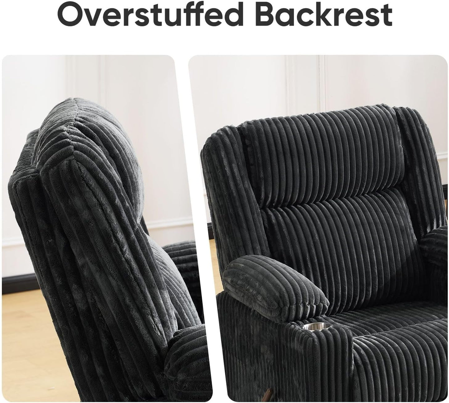 Oversized Power Recliner Chair with Massage and Heat, Swivel Rocker Recliner Chair for Adults with Arm Storage, Nursery Glider Recliner with Adjustable Headrest and Phone Stand, Side Pockets, Beige