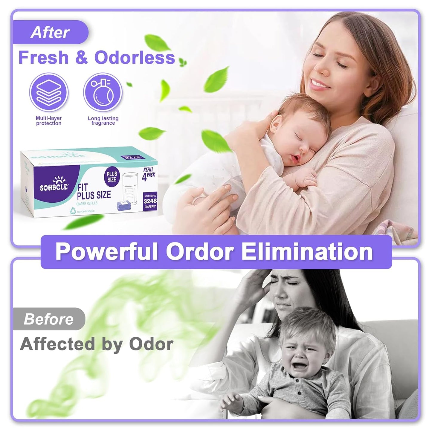 Diaper Pail Refill Bags Compatible with Dekor Plus Diaper Pail Refills 8 Pack Extra 12% Length,Holds up to 5336 Diapers,Extra 30% Thickness Powerful Odor Eliminate Lavender Scent for Baby/Adult