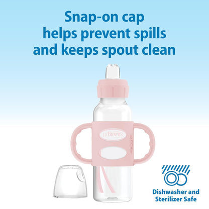 Dr. Brown's Milestones Narrow Sippy Spout Bottle with 100% Silicone, Easy-Grip Handles and Soft Sippy Spout, 8oz/250mL, Light Pink and Ecru, 2-Pack, 6m+