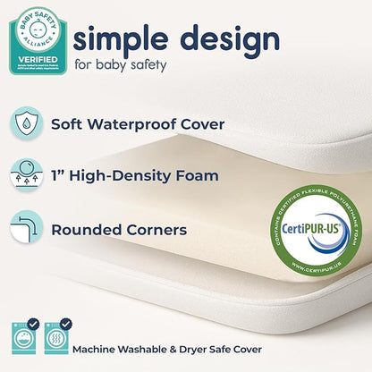 Hiccapop Playard Mattress Pad (38"x26"x1.25"), Playpen Pad, Portable Crib Mattress with Carry Bag, 1.25" Thick
