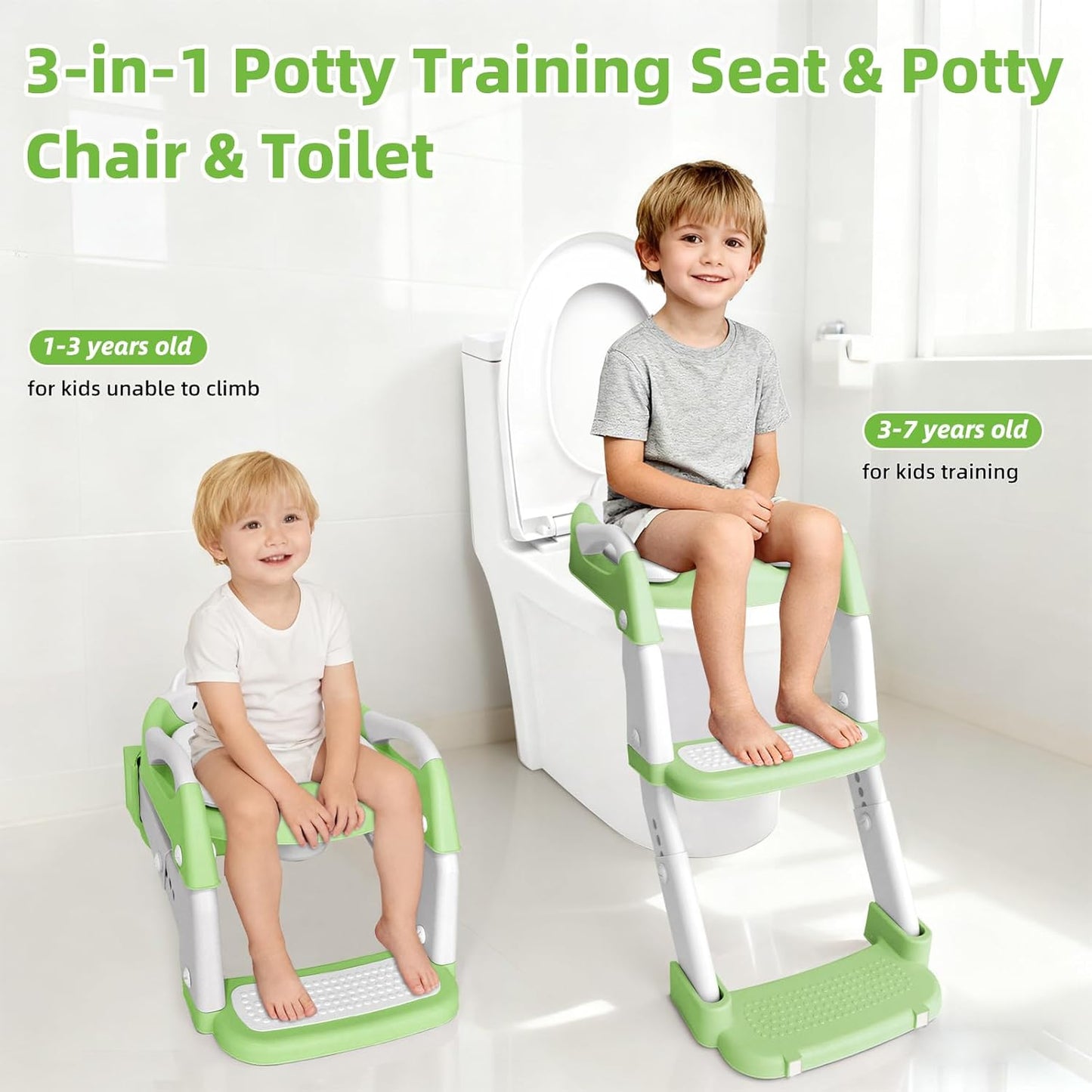Potty Training Seat, Upgrade Toddler Toilet Seat for Kids Boys Girls, 3 in 1 Potty Training Toilet with Step Stool Ladder-Non Slip Foldable (Purple+Pink)