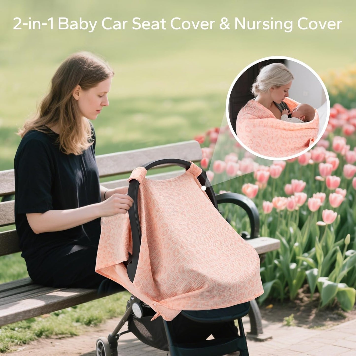 SERAPHY 2-in-1 Muslin Baby Car Seat Cover & Nursing Cover, Soft Lightweight Breastfeeding Cover for Boys and Girls,Breathable Canopy for Infant Carseat & Stroller for Summer—Blueberrie