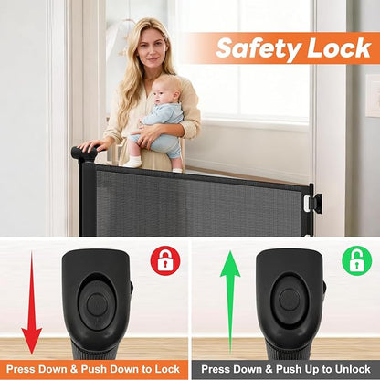 70 Inch Wide Retractable Baby Gate for Doorways, Extra Long Dog Gate Indoor Pet Gate Retractable Gate Outdoor Gates for Decks, Extra Long Baby Gates for Large Openings, Black