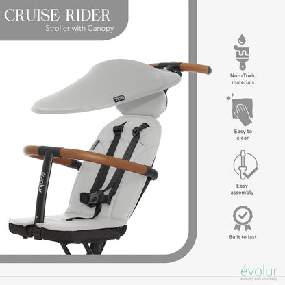 Evolur Cruise Rider Stroller with Canopy, Lightweight Umbrella Stroller with Compact Fold, Easy to Carry Travel Stroller - Cognac