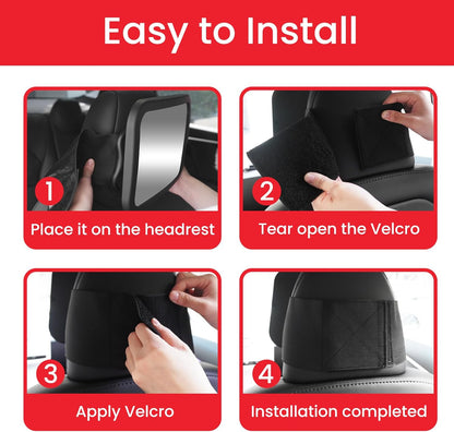 Fixed Headrest Baby Car Mirror, Compatible with Tesla Car Mirror for Baby, 100% Shatterproof & Shake-Proof, Non-Slip with 360° Rotation & Wide View, Easy Install, Perfect (Black)