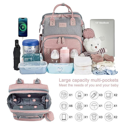 JOLLITO Baby Diaper Bag Backpack with Changing Station, Large Capacity, Stroller Straps and USB Charging Port, Baby Registry Search for Boys & Girls