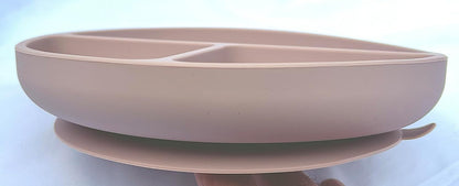 Kotaria 9 Piece Pink Toddler Silicone Dinner Set. Includes Bib, Suction Compartment Plate with lid, Cup with Straw and lid for Snack time, Bowl, Fork and Spoon.
