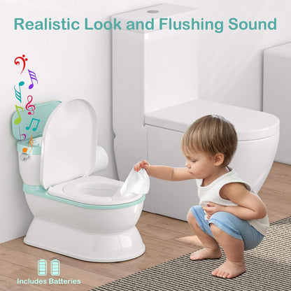 CheerTry 2-in-1 Toddler Potty Training Toilet - Larger Potty Chair & Detachable Training Seat for Boys & Girls Ages 1-3 with Flushing Sound, Wipes Storage, Toilet Paper Holder - Pink