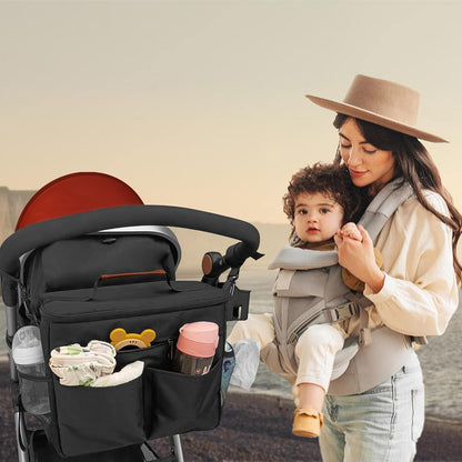 Miracle Baby Stroller Organizer Bag for Mom,Universal Stroller Storage Caddy Diaper Bag- Compatible with Most Stroller - Multifunctional Larg(Grey Star)
