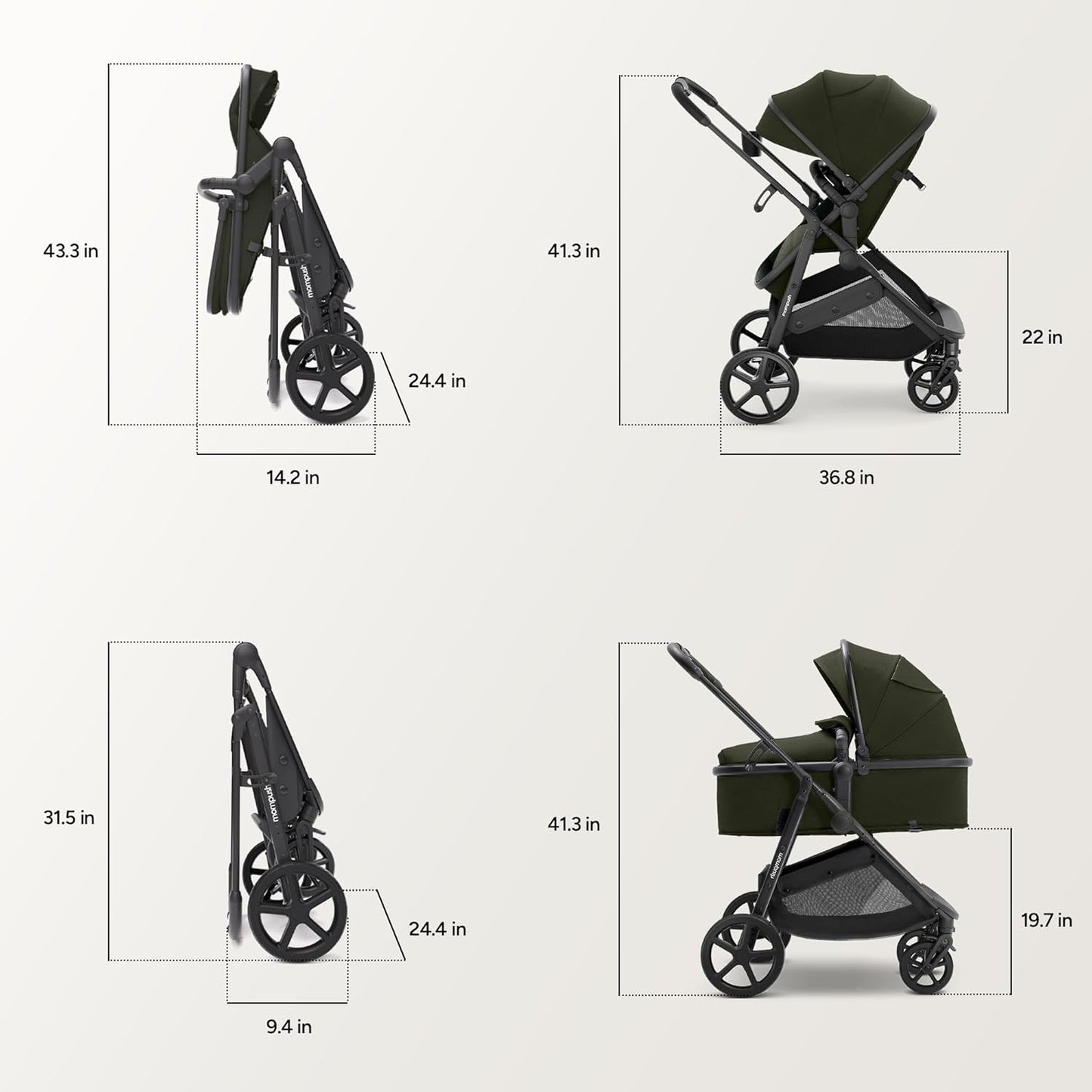 Mompush Baby Stroller, Convertible 2-in-1 with Bassinet Option, Infant Car Seat Compatible, Includes Adapter - Sturdy Full-Size Infant Stroller for Family Adventures