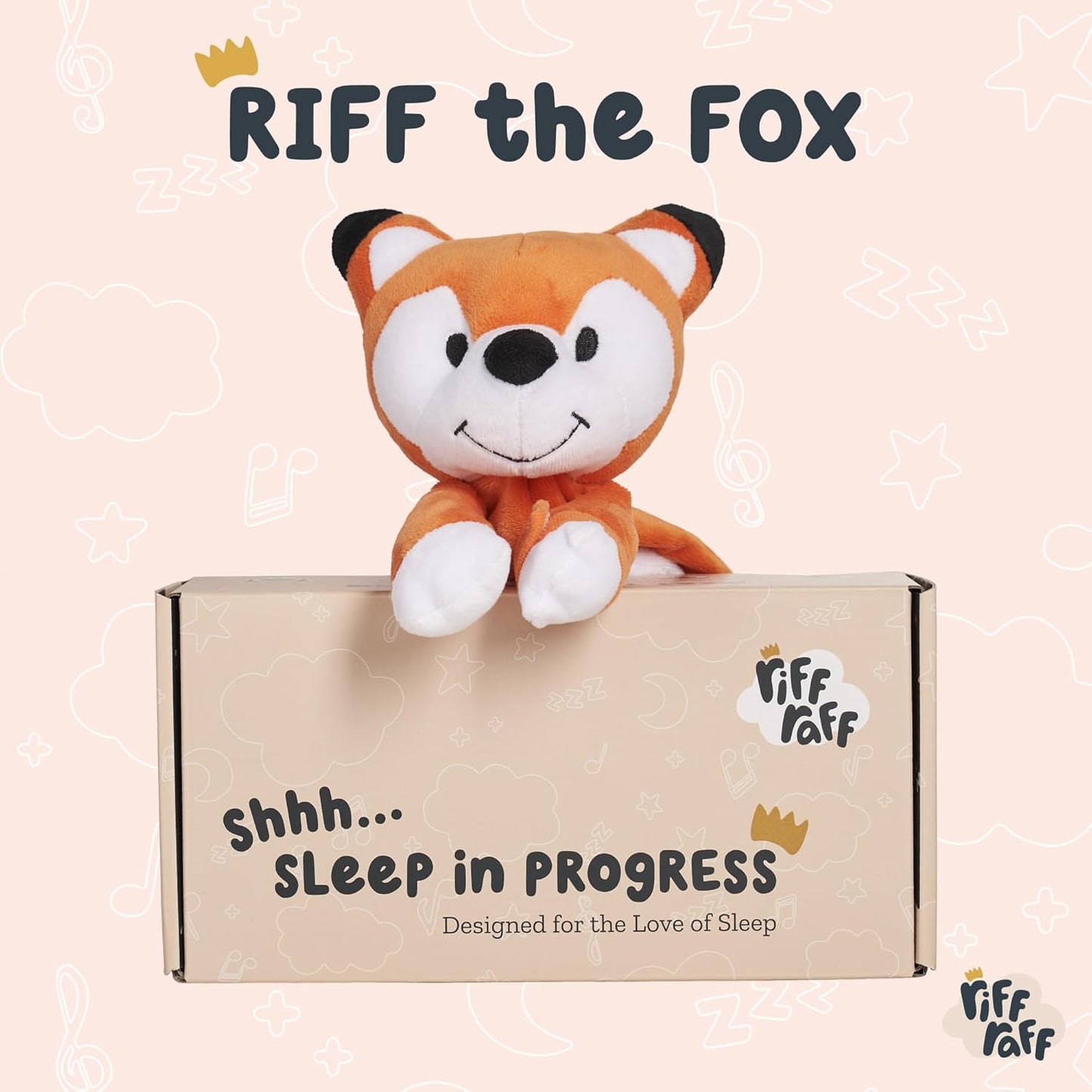 Riff Raff Baby Sleep Toy Soother - Musical Plush Fox with White Noise & Lullaby - Lovey Security Blanket for Newborns & Infants