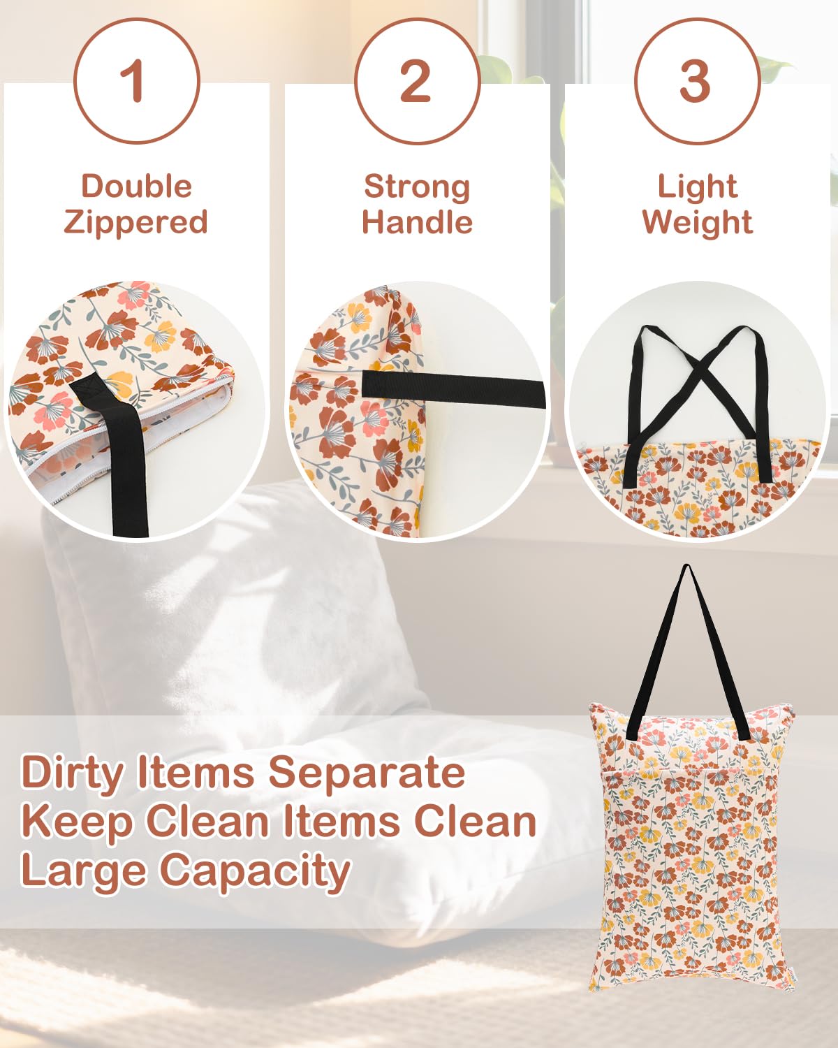 ALVABABY 2 Pack Large Wet Dry Bag Waterproof Hanging Cloth Diaper with Double Zippered Pockets 25x18 inches (Feather & Stripe)