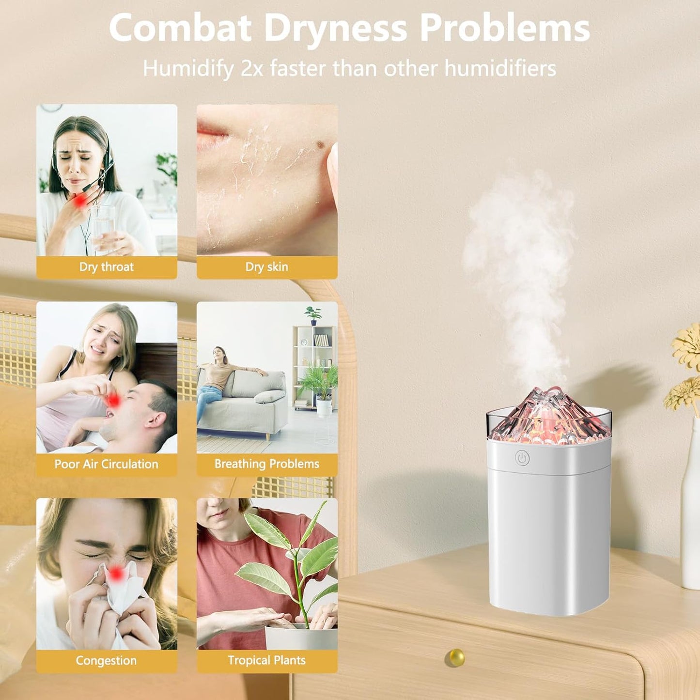 Portable Mini Cool Mist Humidifier, 400ml Ultrasonic Humidifier with 7 Color Night Lights, 2 Mist Modes, 10-20 Hours Runtime, Ultra-Quiet for Bedroom, Nursery, Office, Car, USB Powered (White)