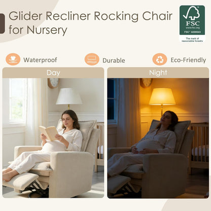 Nursery Glider Recliner Rocking Chair High Back Nursery Recliner Modern Adult Nursery Swivel Rocker Recliner for Nursery Bedroom Living Room and RV