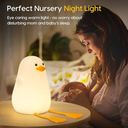 Amaredom Cute Duck Night Light, Squishy Duck Lamp, Silicone Dimmable Nursery Nightlight, Rechargeable LED Bedside Lamp with 20 Minutes Timer & Tap Control for Kids Baby Toddler Decor Bedrooms