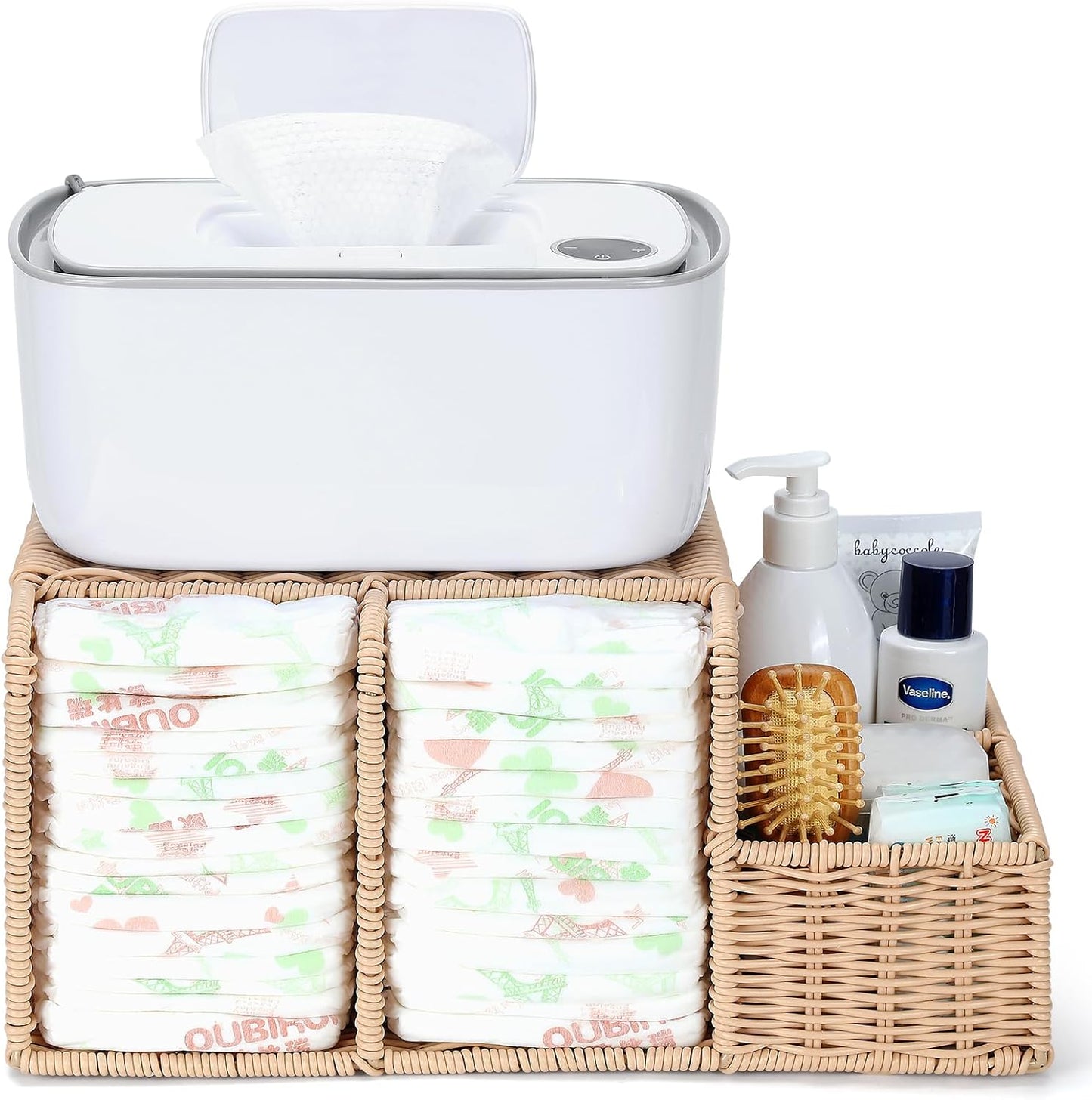 Diaper Caddy Organizer, Hand Rattan Nursery Storage Basket for Baby Essentials, Baby Changing Table Organizer Perfect Nursery Assistant (Natural Light Woven - Style 1, M)