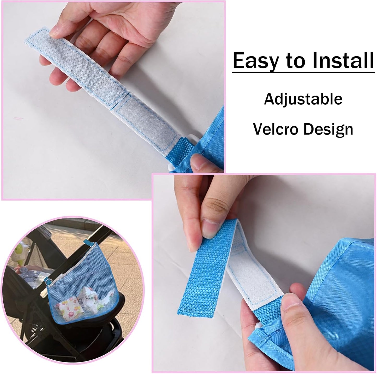 2PCS Universal Side Sling Stroller Cargo Net,Portable Storage Mesh Bag,Stroller Storage Organizer Bag,Non-Slip and Adjustable Straps Side Sling Mesh Organizer(Black)