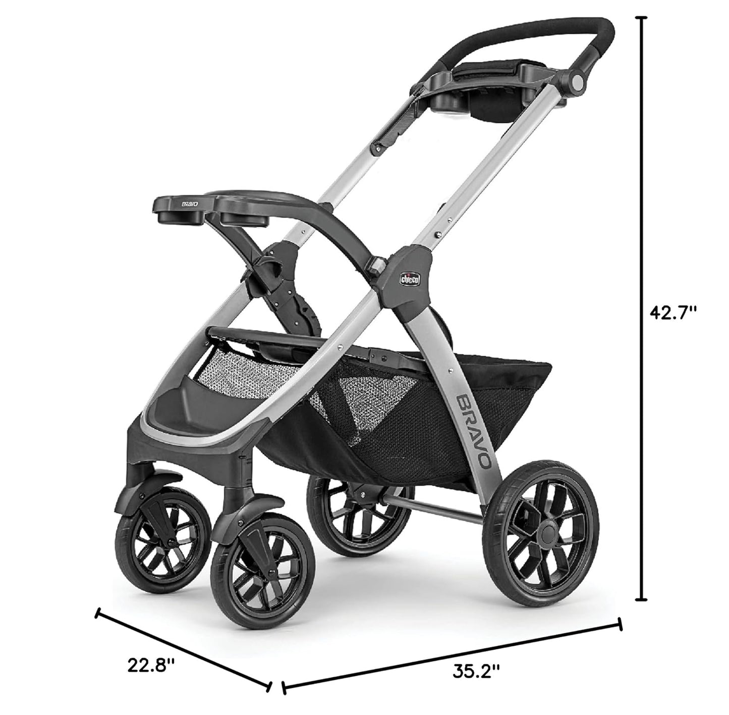 Chicco Bravo LE ClearTex Full-Size Stroller for Babies and Toddlers, UPF-Rated Canopy, GREENGUARD Gold Certified, Lightweight, One-Hand Compact Fold, Pewter/Grey