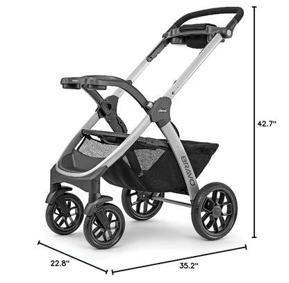 Chicco Bravo LE ClearTex Full-Size Stroller for Babies and Toddlers, UPF-Rated Canopy, GREENGUARD Gold Certified, Lightweight, One-Hand Compact Fold, Pewter/Grey