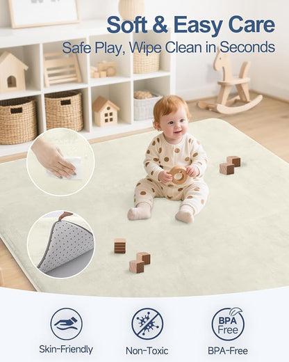 Thick Baby Play Mat for Floor,Padded Foam 47x47 Playpen Mat,Ultra Soft Support & Plush Feel Nursery Rug,Non Slip for Toddler,Infants,Kids Play,Yoga,Baby Crawling,Tummy Time (Beige)