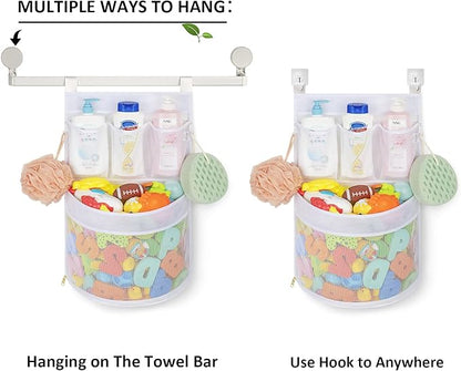 Ligereza Baby Bath Toy Organizer, quick drying， and mould proof, Multiple-Suspension Bath Toy Holder, Large Capacity Multi Use Bathtub Toy Storage Bag（1 Large, White）