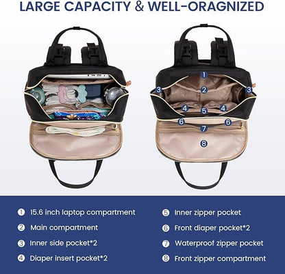 LOVEVOOK Diaper Bag Backpack, Baby Bag with Changing Pad, Large Diaper Backpack Boy Girl, Waterproof Baby Registry Bag for Mom Dad with Stroller Buckles, Black-grey-brown