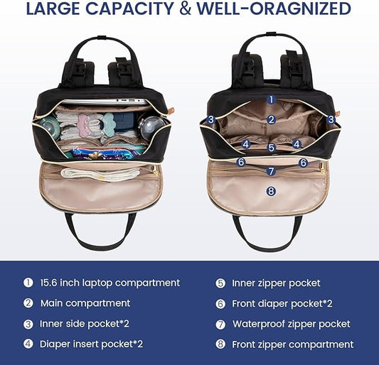 LOVEVOOK Diaper Bag Backpack, Baby Bag with Changing Pad, Large Diaper Backpack Boy Girl, Waterproof Baby Registry Bag for Mom Dad with Stroller Buckles, Black-grey-brown