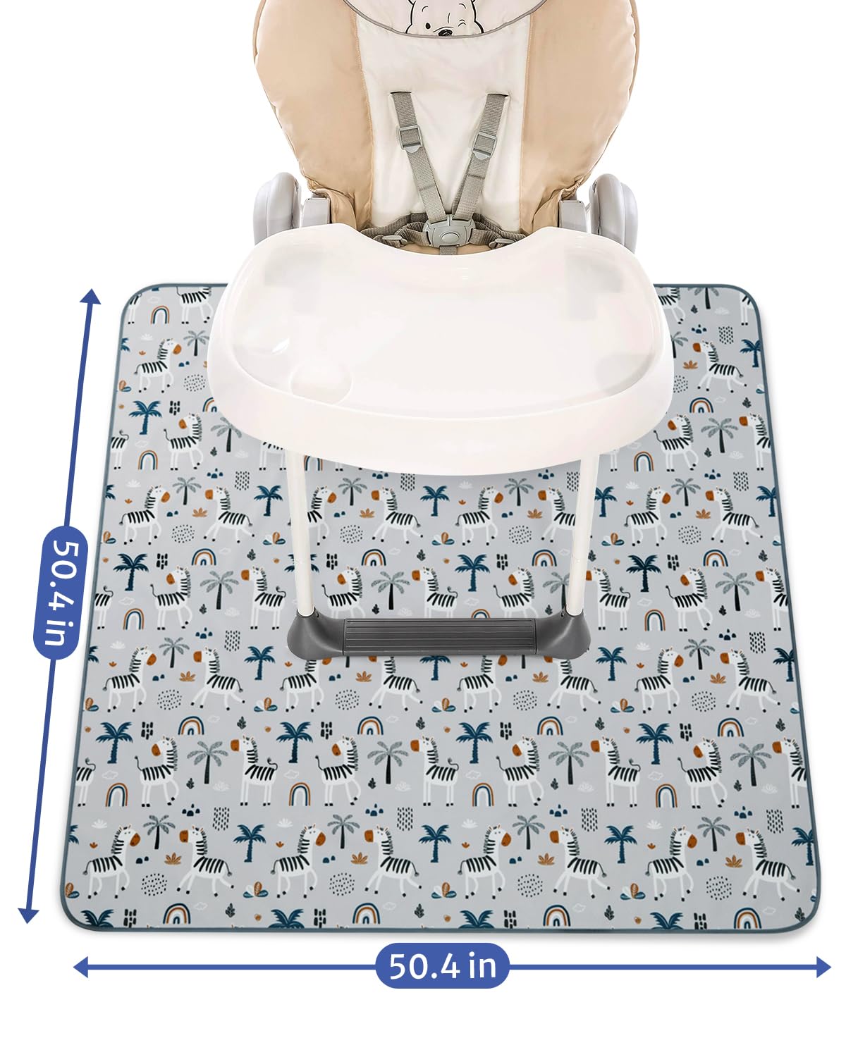 Blissful Diary Baby Splat Mat for Under High Chair, 50.4 x 50.4 Inch Wipeable Splash Mat, Waterproof and Washable, Anti-Slip Floor Protector, Retro Rainbow