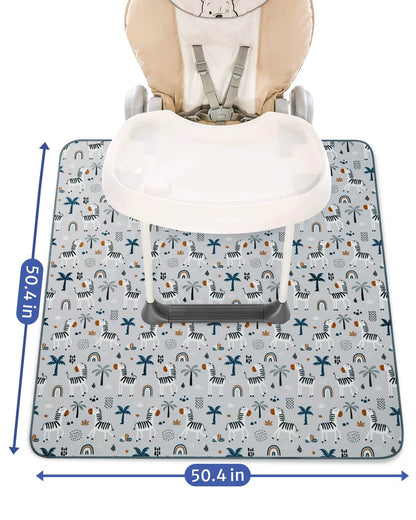 Blissful Diary Baby Splat Mat for Under High Chair, 50.4 x 50.4 Inch Wipeable Splash Mat, Waterproof and Washable, Anti-Slip Floor Protector, Retro Rainbow