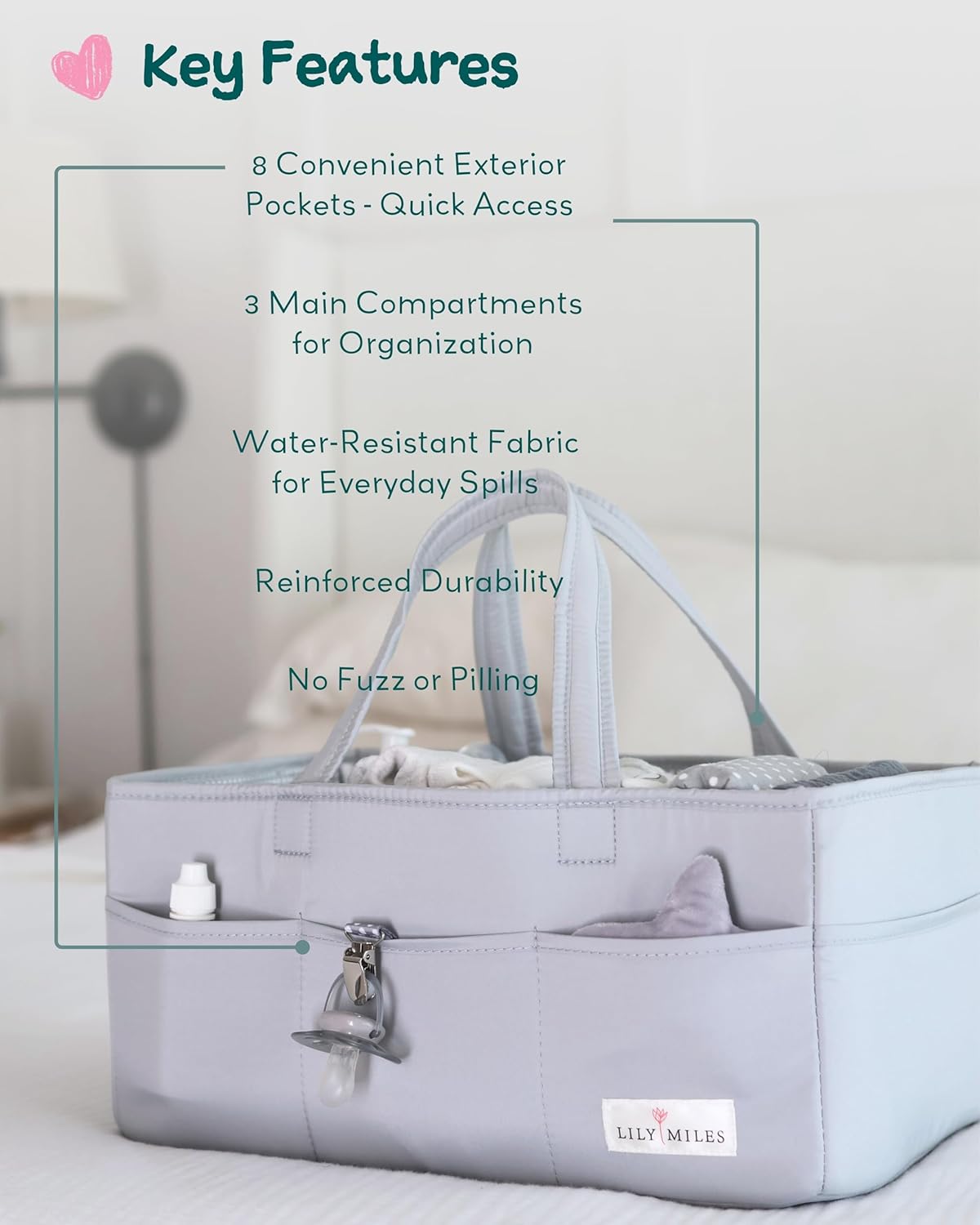 Lily Miles Baby Diaper Caddy Organizer - Large Tote Bag for Newborn essentials Boy or Girl - Baby Shower Basket - Nursery Must Haves - Registry Favorites - Newborn Caddie Car Organizer
