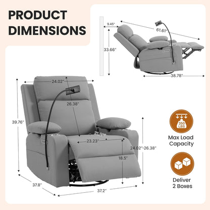 Power Rocking Chair Nursery with Adjustable Armrests and Headrest, Swivel Rocker Recliner with Electric Lumbar Support, Glider Recliners for Breastfeeding, Nursing Chair with USB, Cup Holder, Beige
