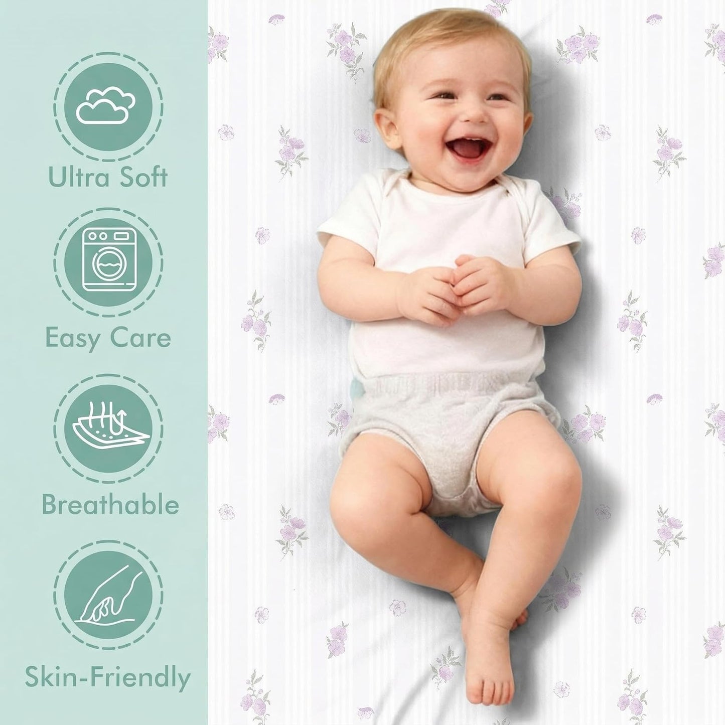 4 Pack Bassinet Sheets (19" x 33"), Compatible with Baby Delight, BabyBond, Dream On Me and Most Rectangle Bedside Sleeper Bassinet Mattress, Soft and Skin-Friendly, Mint Green and Color Rainbow