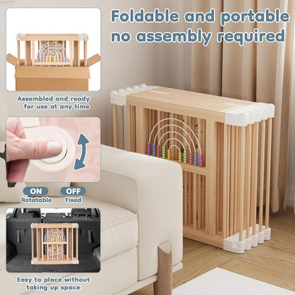 Ulnxiy Foldable Wooden Baby Playpen Activity Center,Adjustable Size & Shape Portable Play Yard, Baby Fence Play Area with Gate for Indoor Use for Babies and Toddlers(84x56x24inches)