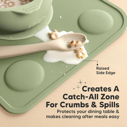 KeaBabies 2pk Silicone Placemats for Toddlers, Kids - 12x9 Non Slip Suction Baby Silicone Placemat for Restaurants, Dining Table,Travel, Easy to Clean, Food Grade/BPA-Free,Small Baby Table Mat(Slate)