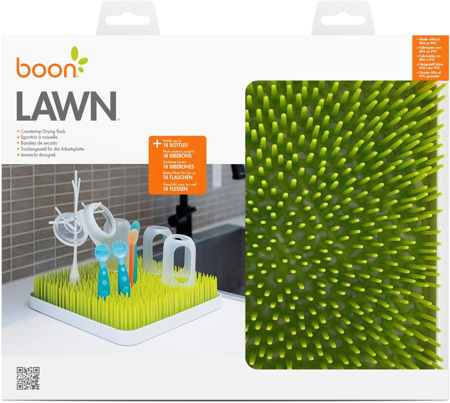 Boon Lawn Countertop Baby Bottle Drying Rack with Antimicrobial Tray - Baby Bottle Dryer and Organizer -Feeding Supplies - Gray - 13.5 x 11 x 2.5