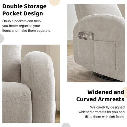 Nursery Glider Recliner, Power Swivel Rocking Recliner with USB & Type-C Port, Swivel Nursering Reclining Rocker with Double Pockets for Living Room, Camel Chenille