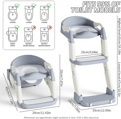 Snugzy Toddler Potty Training Seat 3-in-1 Foldable Potty Training Toilet with Step Stool Adjustable Potty Chair with Urinals (Grey)