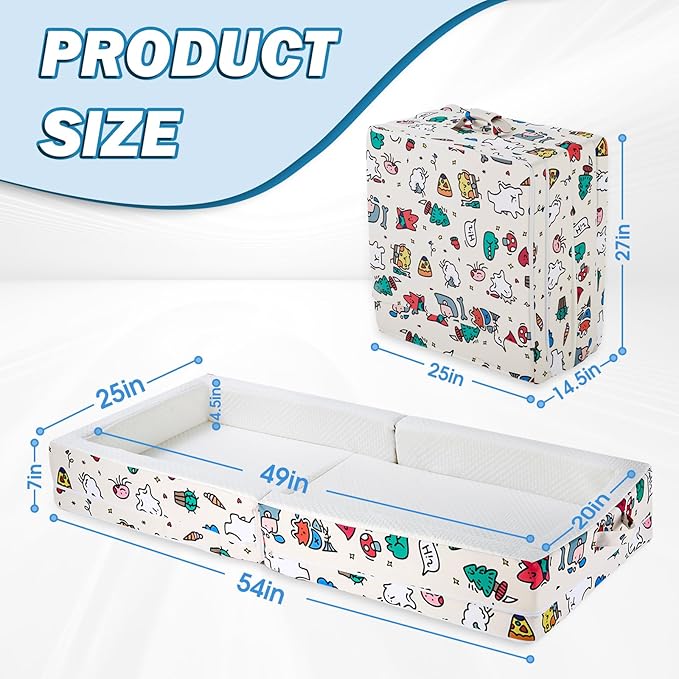 Umoving Portable Foldable Toddler Travel Bed – Air Layer Fabric Soft Foam Floor Crib with Safety Rails, No Assembly, Washable Cover, Compact Kids Sleep Solution for Home, Trips & Daycare, Cream