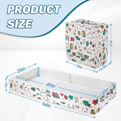 Umoving Portable Foldable Toddler Travel Bed – Air Layer Fabric Soft Foam Floor Crib with Safety Rails, No Assembly, Washable Cover, Compact Kids Sleep Solution for Home, Trips & Daycare, Cream