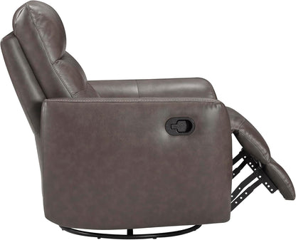 Lexicon 360 Degree Swivel Glider Reclining Chair, Manual Tab Pull Recliner, Leather Match Swivel Glider Recliner with Plush Foam, Sturdy Frame for Living Room/Office/Bedroom, Taupe