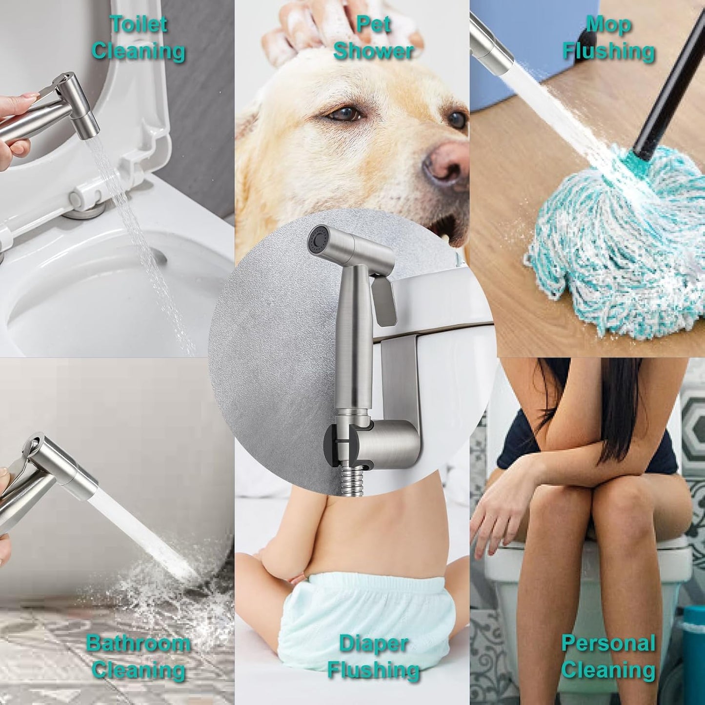BARROCK Handheld Bidet Sprayer for Toilet, Stainless Steel Metal Made Baby Cloth Diaper Spraying Kit, Bathroom Toilet Bidet Attachment Set for Bathing Pets and Feminine Hygiene, Matte Black