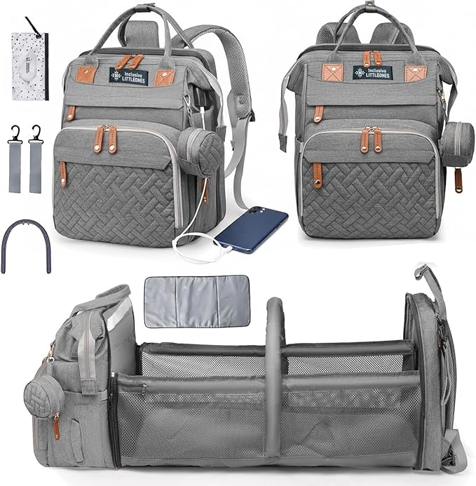 Baby Diaper Bag Backpack, Bonus Changing Pad, Large Capacity, USB Port, Pacifier Case, Mosquito Net & Wipes Bag | Stylish Travel Bag for Boys, Girls, Moms & Dads | Shower Gift