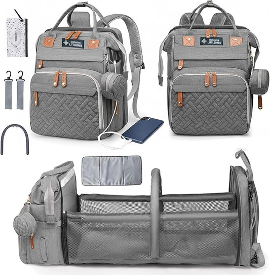 Baby Diaper Bag Backpack, Bonus Changing Pad, Large Capacity, USB Port, Pacifier Case, Mosquito Net & Wipes Bag | Stylish Travel Bag for Boys, Girls, Moms & Dads | Shower Gift