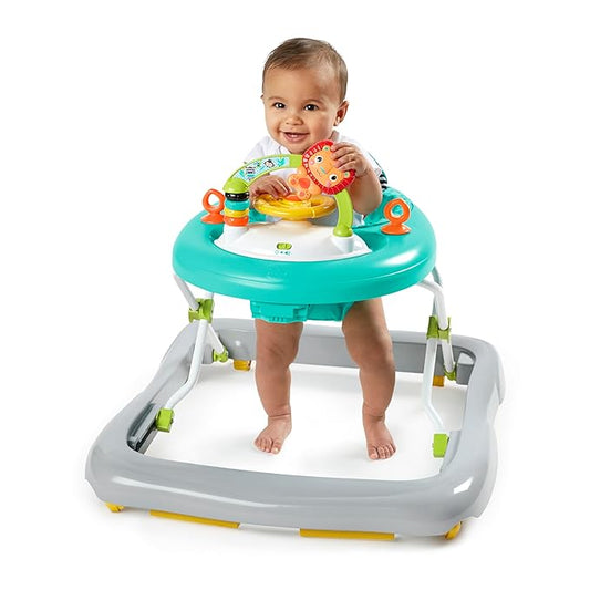 Bright Starts Zig Zag Zebra Baby Walker with Steering Wheel, Lights & Songs, Easy Fold Frame for Storage, Height Adjustable, Ages 6 Months +