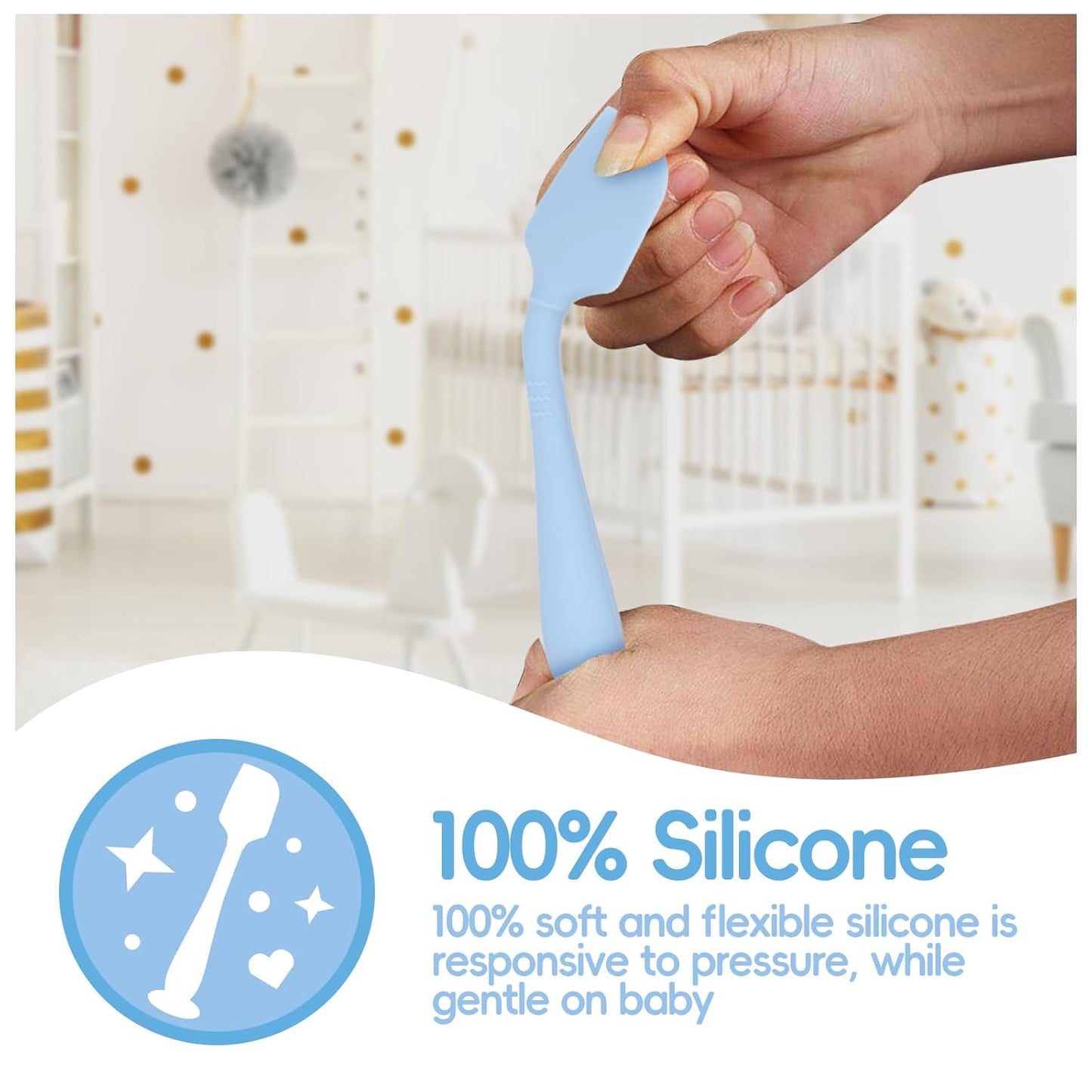 2 Pack Diaper Cream Spatula with Hygienic Travel Case, Butt Spatula Baby with Suction Base, Baby Butt Paste Spatula, Soft Silicone Diaper Rash Cream Applicator Large Size (Blue & Offwhite)