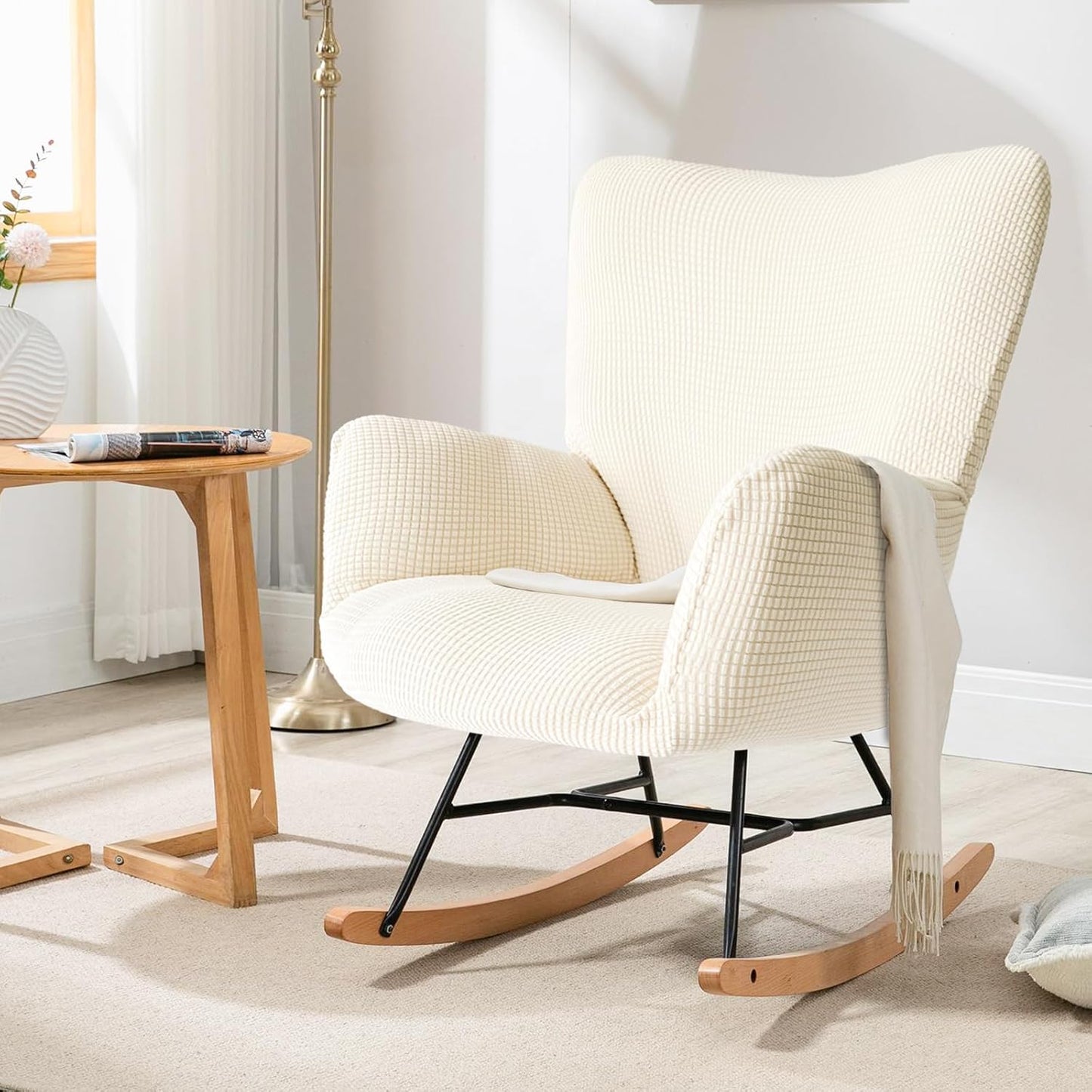Nursery Rocking Chair Cover,1 Piece Glider Chairs Cover Slipcovers,Soft with Elastic Bottom Spandex Jacquard Small Checks,Furniture Protector Washable