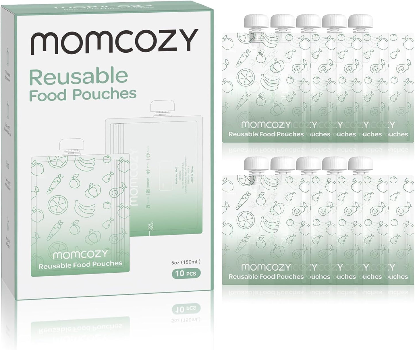 Momcozy Reusable Baby Food Pouches for Toddlers,BPA Free Plastic,Food Safe,Freezer Safe,Refillable for Applesauce Yogurt & Puree Squeeze Pouch,10 packs,5oz